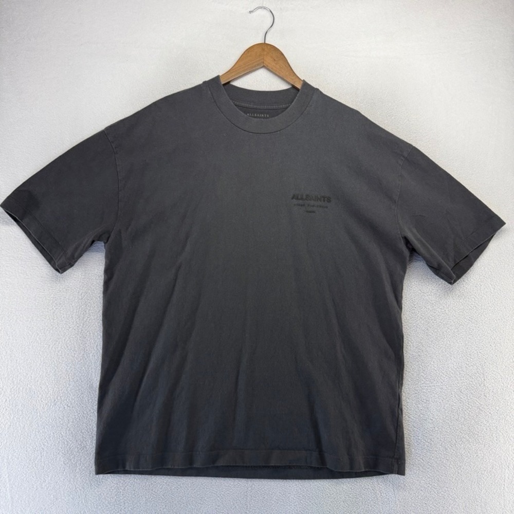 All Saints Shirt men's Medium Gray Spellout Oversized Crewneck Solid Portugal